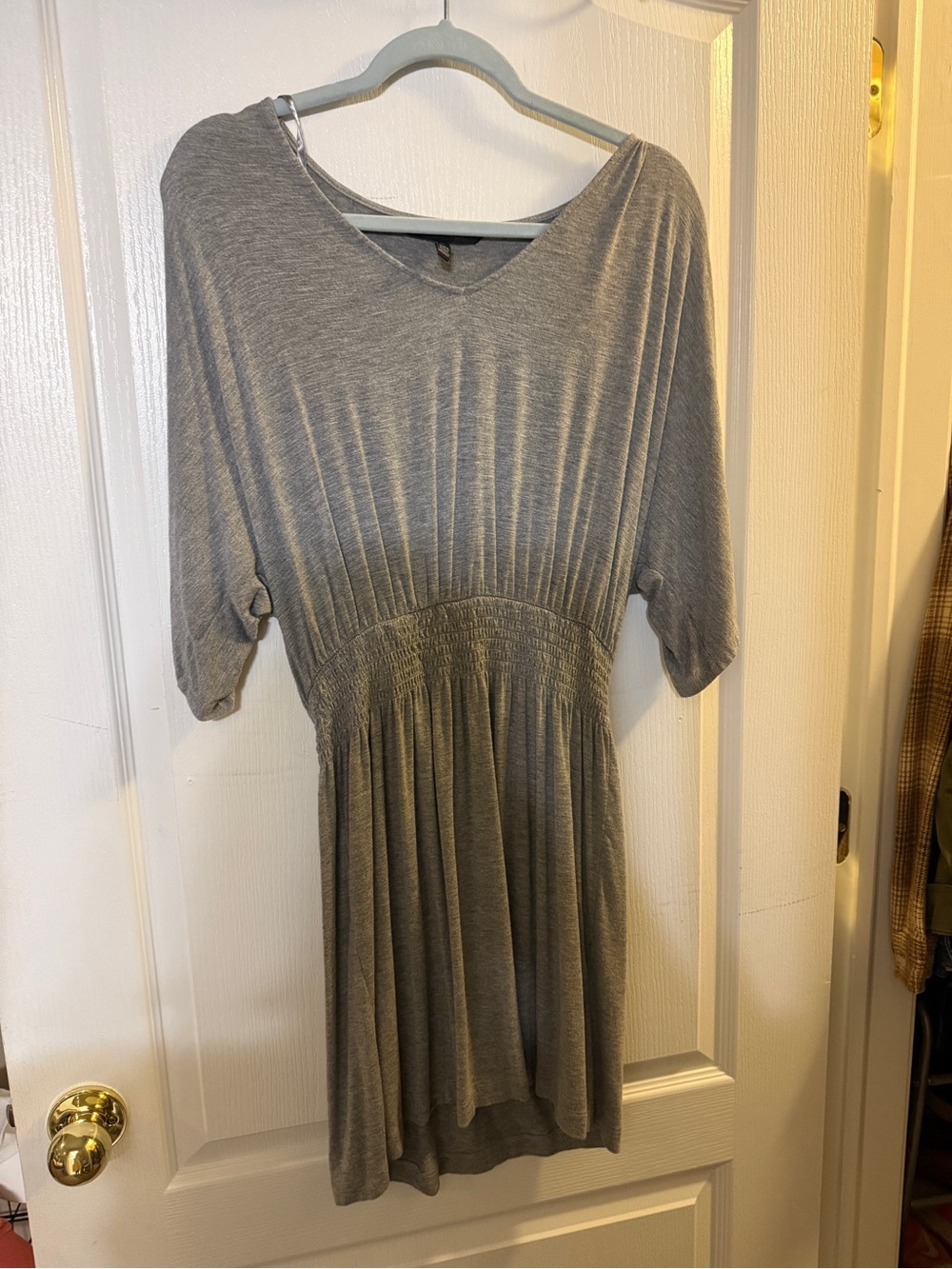 White House Black Market Gray V-Neck Smocked-Waist Midi Dress